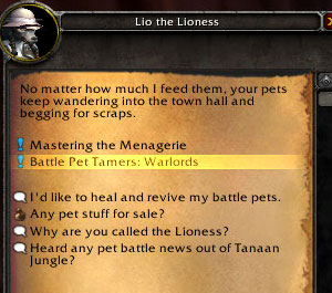 NPC offering Battle Pet Tamers: Warlords