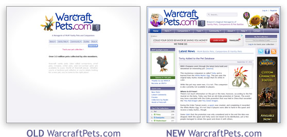 Old WarcraftPets.com vs New WarcraftPets.com